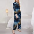 thumbnail image 3 of Fotbe Navy Blue Marble Conjunto de Pijama de Manga Larga para Mujer con Estampado, Ropa de Dormir de 2 Piezas, Conjunto de Casa Suave y Cómodo con Bolsillos-Large, 3 of 7