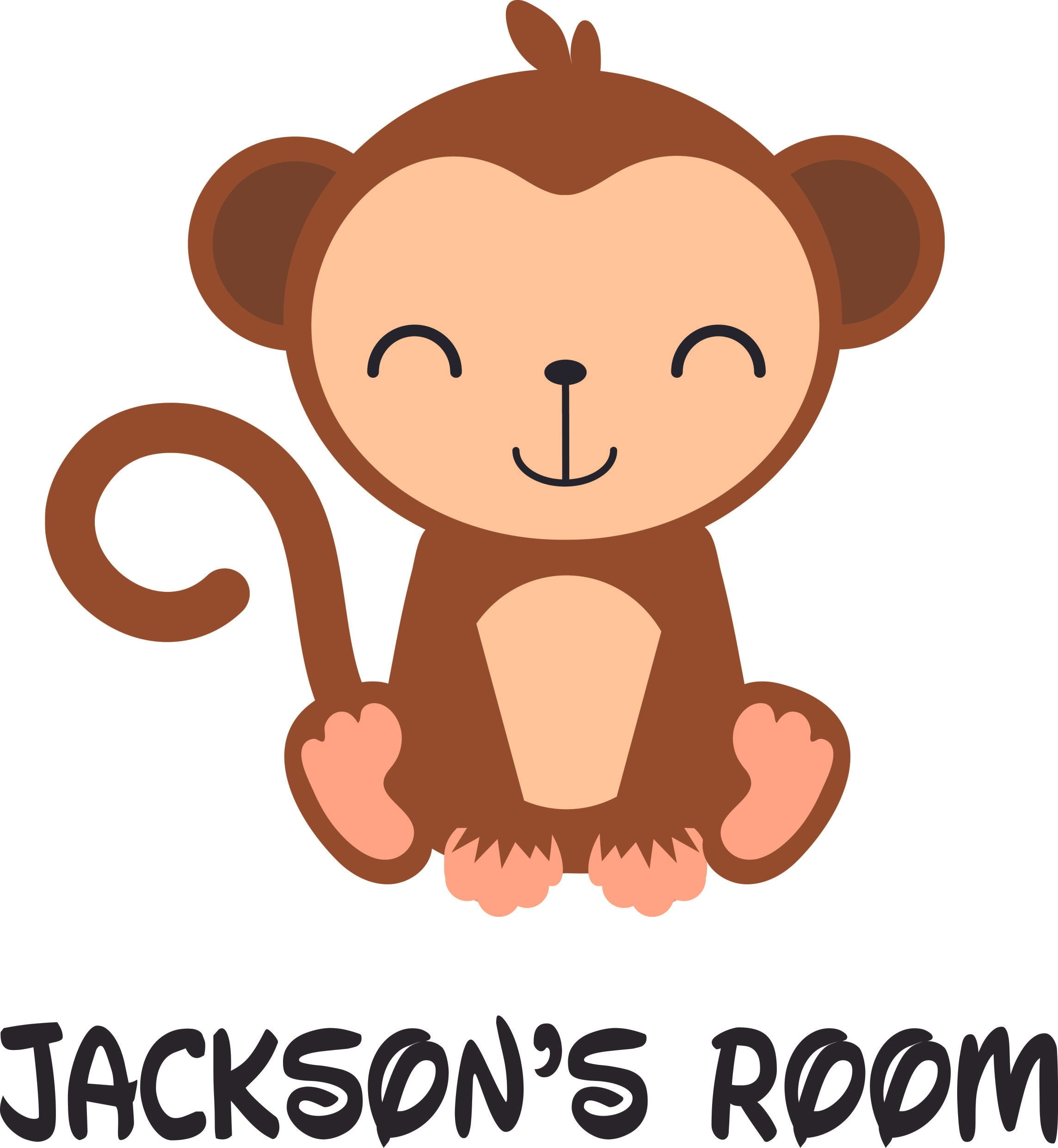 Baby Personalized Wall Decal Name Sticker with Playing Monkeys for Nursery Room Decor Wall