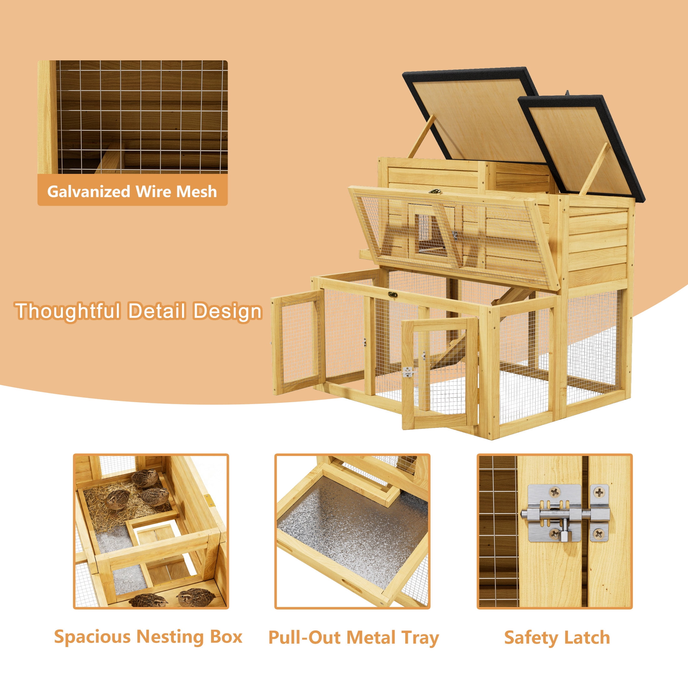 Large Outdoor Wooden Quail Cage Rabbit Hutch Chicken Coop with Run & Ramp，2 Tier