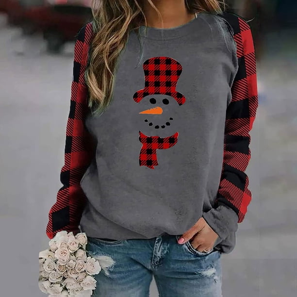 Pntutb invierno mujer Casual manga larga tops señoras Navidad Printv blusa tops Pntutb Pntutb-750