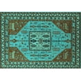 thumbnail image 1 of Ahgly Company Machine Washable Indoor Rectangle Oriental Turquoise Blue Industrial Area Rugs, 4' x 6', 1 of 4