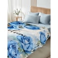 thumbnail image 4 of Spring Blue Rose Full Size Flat Sheet, Wrinkleproof & Fadeproof Cooling Flat Bed Sheet Only, Green Leaves Vintage Country Rustic Breathable Soft Bedding Top Sheets 81 x 96 Inches, 4 of 8