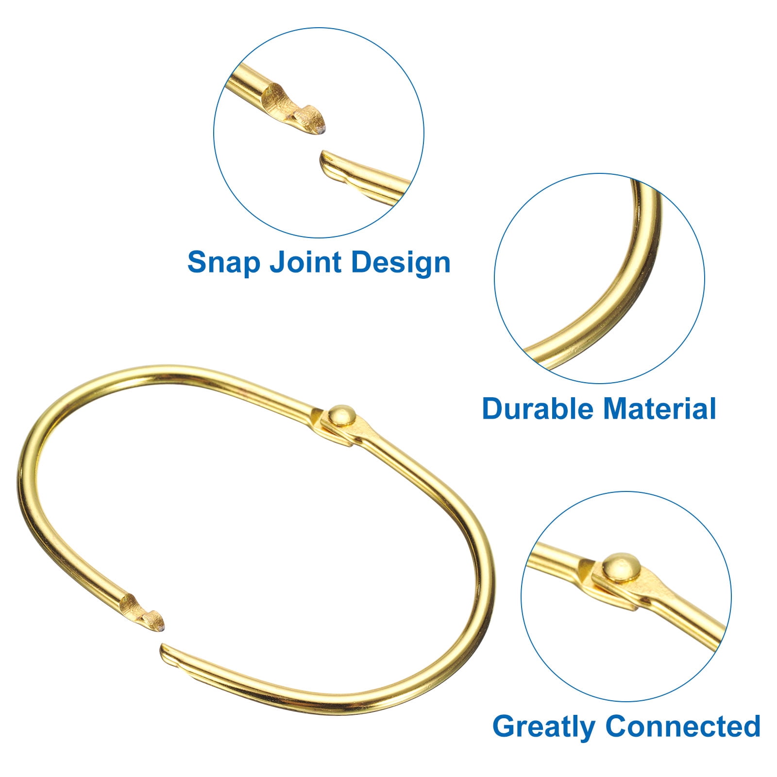 Unique Bargains Iron Oval Snap Shower Curtain Hooks Glide Smoothly for Shower Rods Gold