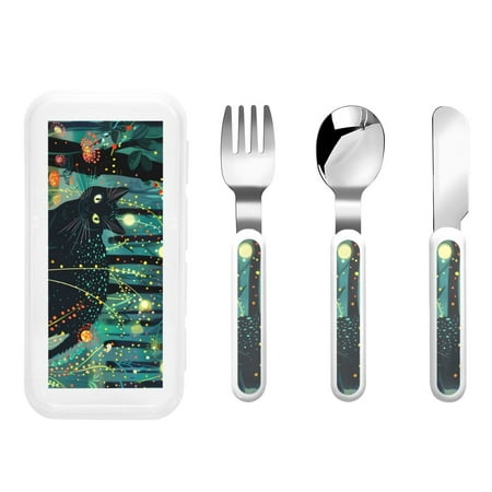 

Matuu Mystical Black Cat Fireflies for Stainless Steel Kids Cutlery and Toddler Flatware Kids Utensil Set includes Knives Forks Spoons Ideal for Home and Preschools