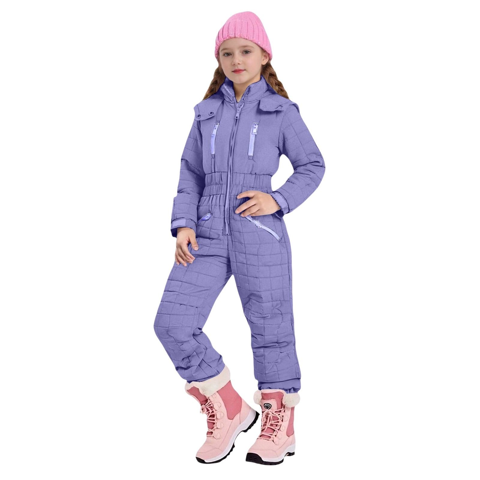 Mercatoo Hooded Ski Jumpsuit for Girls Boys Full Zip One Piece Quilted Snowsuit Teens Kids Elastic Cuffs Winter Warm Onesi𝗲 Outerwear