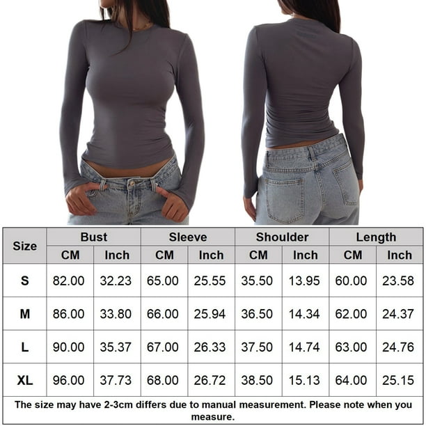 Women's Long Sleeve T-Shirt Ladies Sexy Crop Top Y2K Fashion Aesthetic  Clothes Outfit Club Party Streetwear Spring Summer (Multicolor : Light  Gray