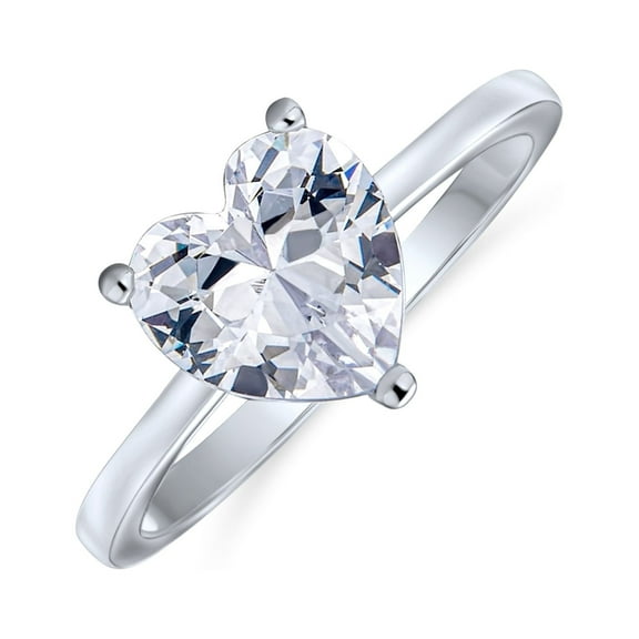 Bling Jewelry Womens Classic 2CT Heart Shaped CZ Solitaire Engagement Ring Sterling Silver Band
