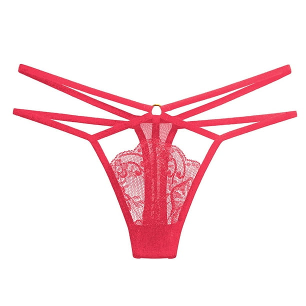 QTBIUQ WomenLingerie Thongs Panties Ladies Hollow Out Underwear(Watermelon  Red,One Size)