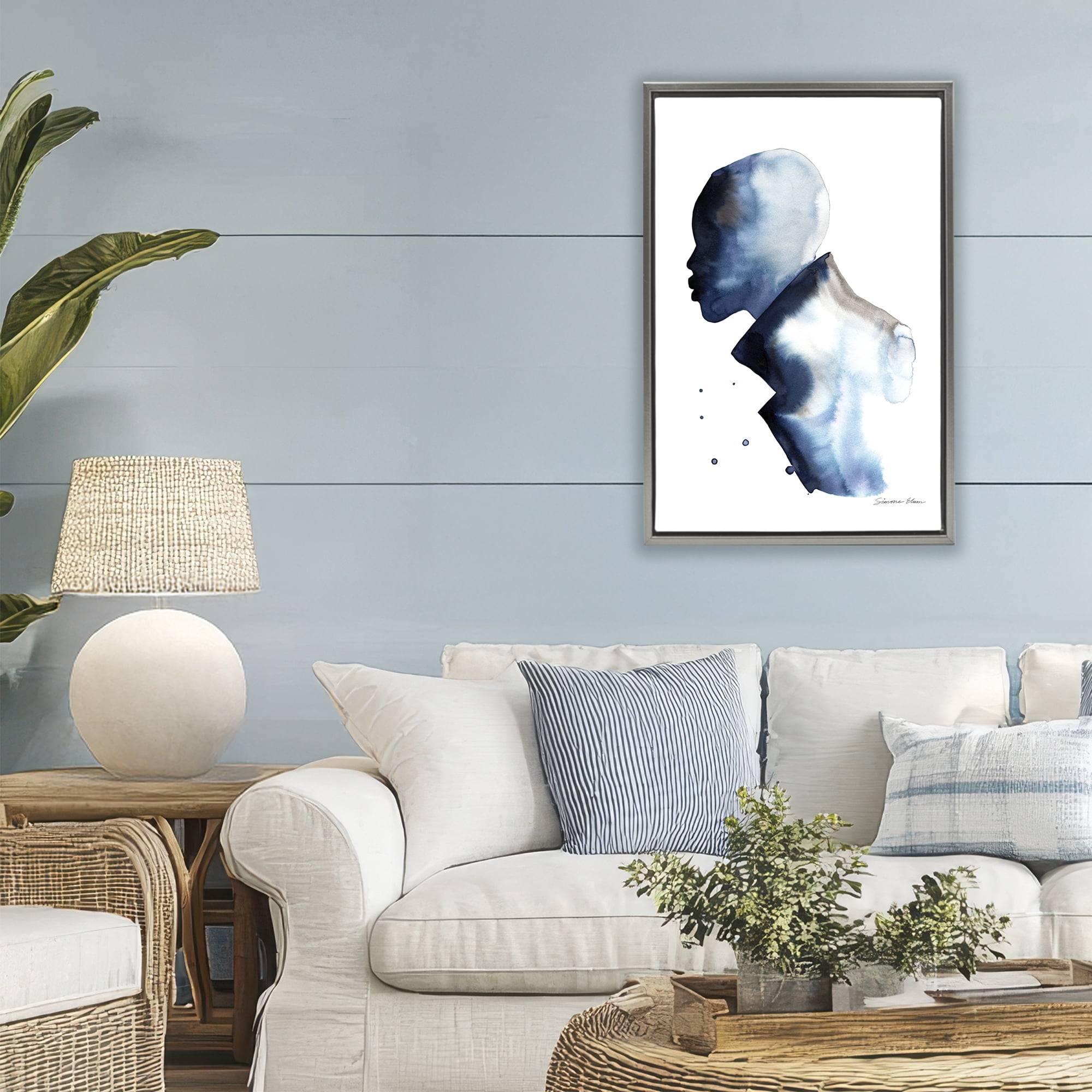 Stupell Industries Feeling Blue Portrait Silhouette Gray Framed Floater Canvas Wall Art, design by Simone Elum