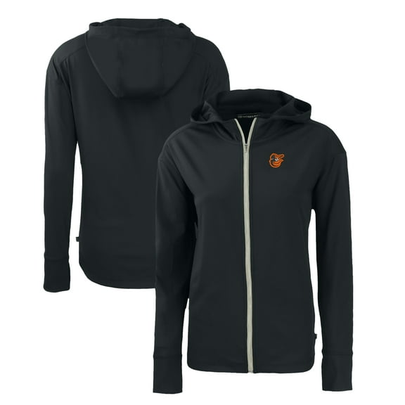 Women's Cutter & Buck  Black Baltimore Orioles Daybreak Eco Recycled Full-Zip Hoodie