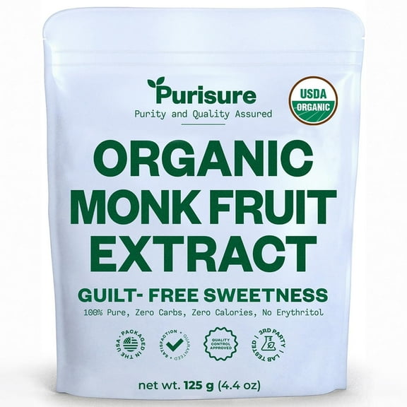 Purisure Organic Monk Fruit Sweetener, Keto Friendly Organic Sugar Substitute, Zero Carb Food 125g