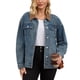 thumbnail image 1 of Abrigo de mujer INSPIRE CHIC, chaqueta de mezclilla con cuello de pana, mangas largas, abotonado, estilo western, chaquetas de jean, talla XL, azul retro, 1 of 6