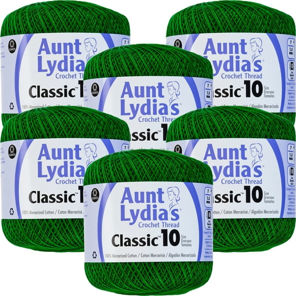 Aunt Lydia's Classic Crochet Thread Size 10-Myrtle Green, Multipack Of 6