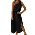 thumbnail image 2 of Women's Maxi Dress Sleeveless One Shoulder Sundresses for Women with Elastic Waist High Slit for Date Night Beach Party Summer Dress, 2 of 8