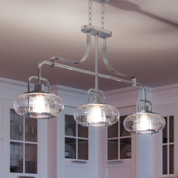 Luxury Utilitarian Indoor Chandelier, 21.55''H x 38.00''W, with Coastal Style Elements, Nautical Design, Brushed Nickel Finish and Clear Seeded Glass, UQL3380