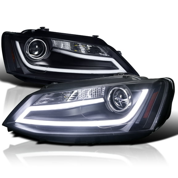 Spec-D Tuning Projector Headlights Black W/ LED Light Bar Compatible with 2011-2018 VW Jetta, Left   Right Pair Headlamps Assembly