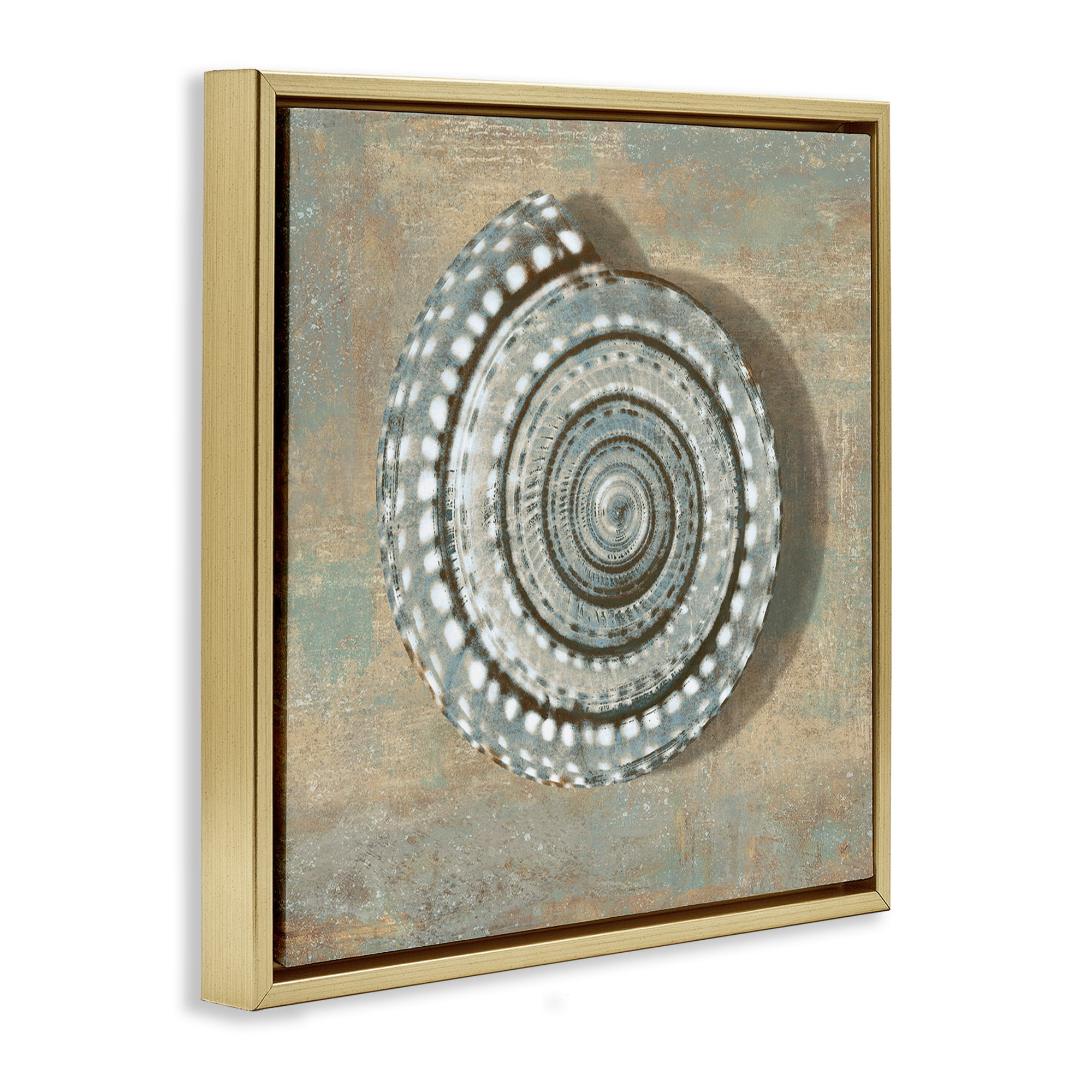 Stupell Industries Spiral Shell Beach Objects Design Nature Painting Gold Floater Framed Canvas Art Print Wall Art, 25 x 25