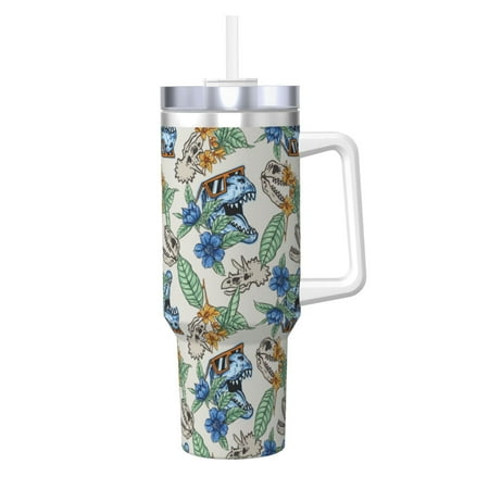 

Salouo Dinosaurs And Leaves for 40oz Water Bottle with Handle & Flip Straw - Stainless Steel Vacuum Insulated Tumbler-Reusable Travel Coffee Mug- Gifts for Women & Men
