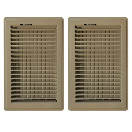 6in x 10in Basic Brown Metal Heating and Cooling Floor Louvered Register (2 PACK) - Overall Dimensions 7 1/2in x 11 1/2in