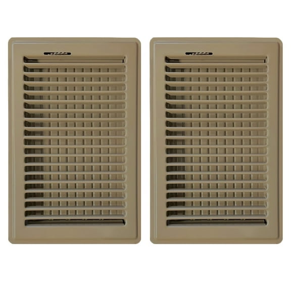 6in x 10in Basic Brown Metal Heating and Cooling Floor Louvered Register (2 PACK) - Overall Dimensions 7 1/2in x 11 1/2in