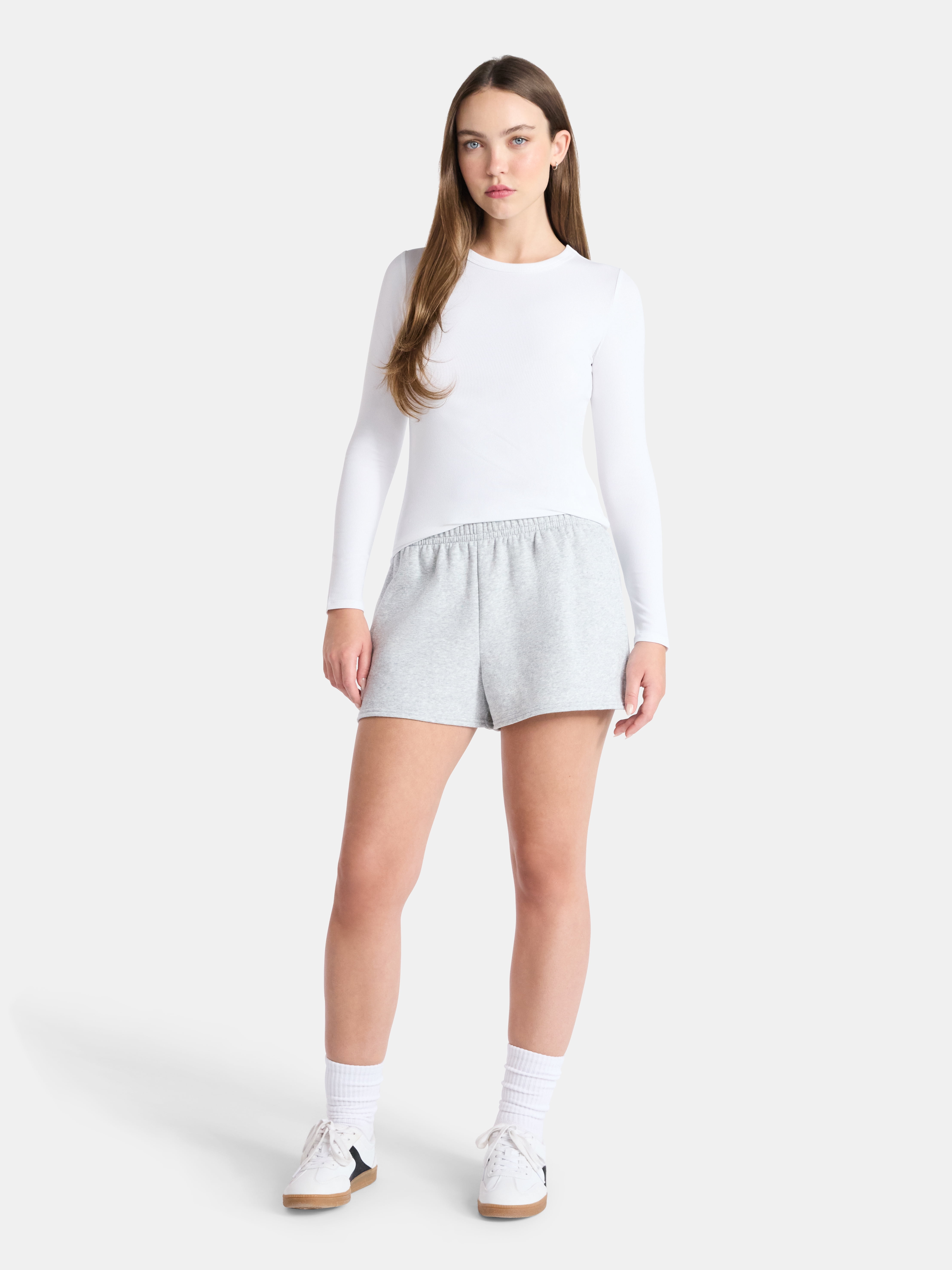No Boundaries Ribbed Crewneck Tee with Long Sleeves, 1 or 2-Pack, Women's & Women's Plus XXS-XXL