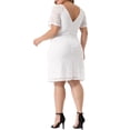 thumbnail image 3 of GRACE & GRANDEUR Robe de Fiançailles Élégante pour Femme Grande Taille, Col en V, Manches Courtes, Dentelle Florale, Robe de Cocktail Blanche 4X, 3 of 6
