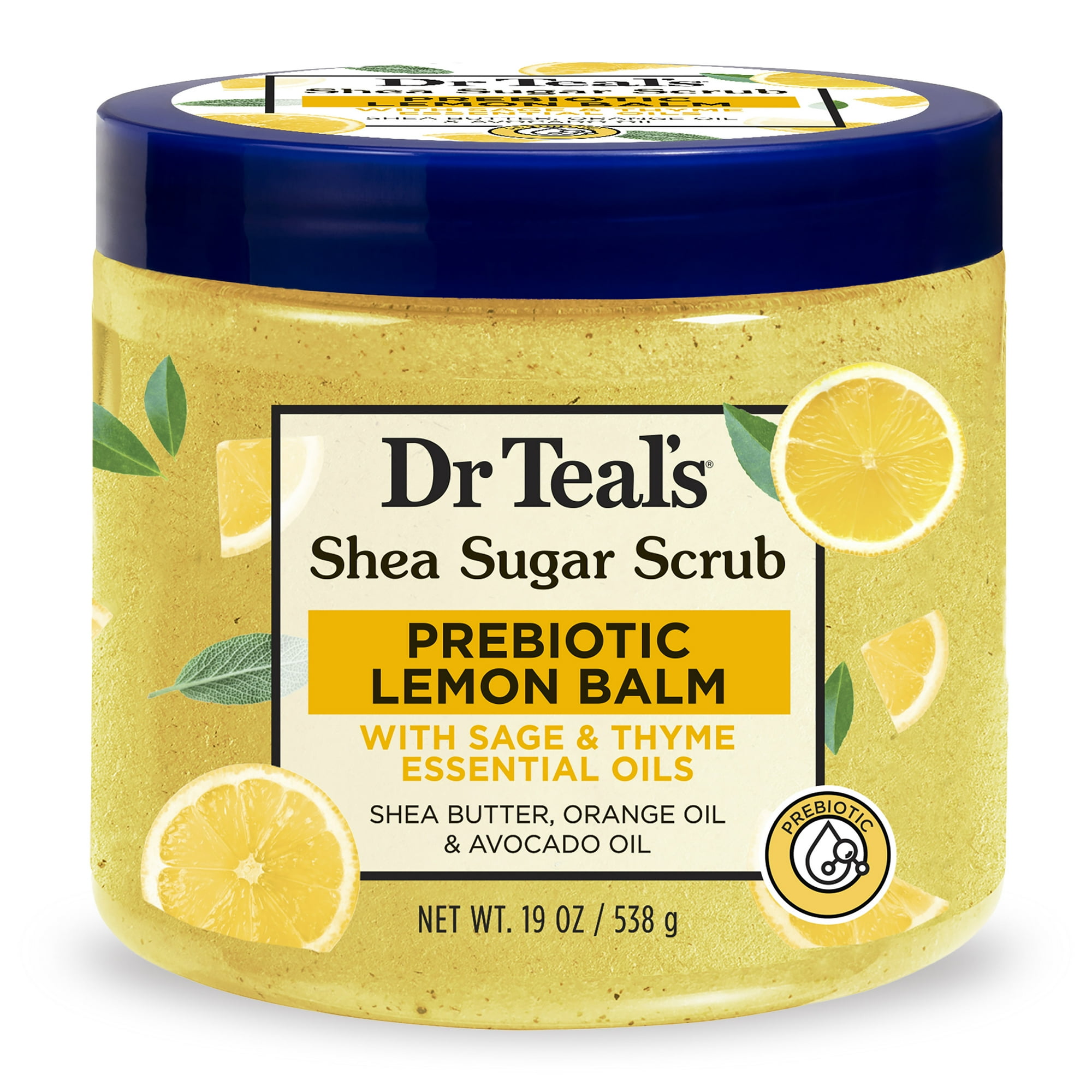 Dr Teal's Shea Sugar Body Scrub With Prebiotic Lemon Balm and Essential Oils - 19 oz