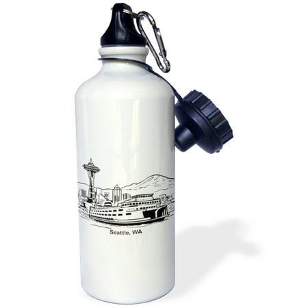 3dRose Seattle, WA Ferry and Space Needle, Sports Water Bottle,