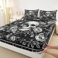 thumbnail image 3 of Homewish Boys Girls Gothic Skull 4 Pieces Queen Sheet Sets,Chic Floral Flowers Ultra Soft Flat Sheet,Bohemian Starry Sky Queen Fitted Sheet,Microfiber Bedroom Decor, 3 of 7