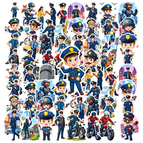 35pcs-50pcs Cartoon Police Stickers Officer Funny Stickers Law Kids Stickers for Laptops Notebooks Suitcases