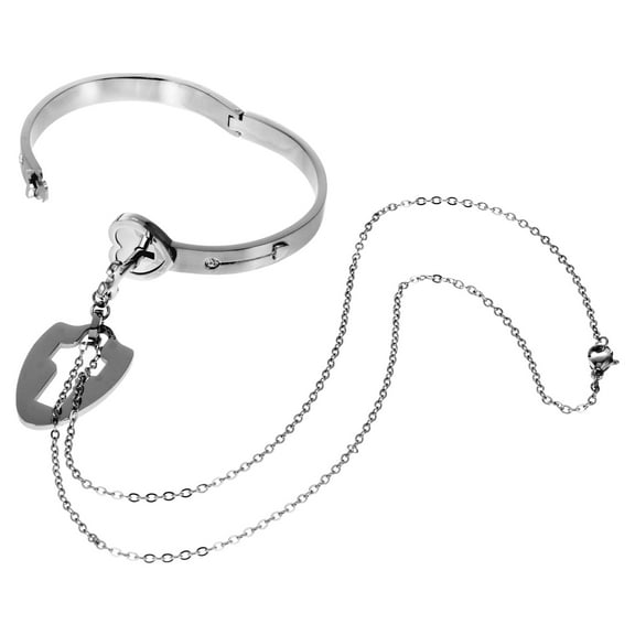 Raindrops Set of 2 Heart Charm Couple Necklaces with Silver Titanium Lock Jewelry for Couples