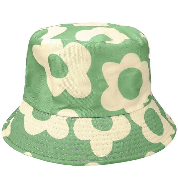 Flower Reversible Bucket Hat For Men Women Summer Travel Beach Outdoor Fishing Hat 100% Cotton - J899-Green