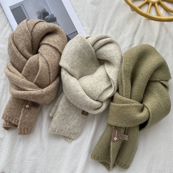 Opolski Winter Scarf Windproof Solid Color Soft Thick Knitting Keep Warm Cozy Unisex Korean Style Men Scarf for Outdoor