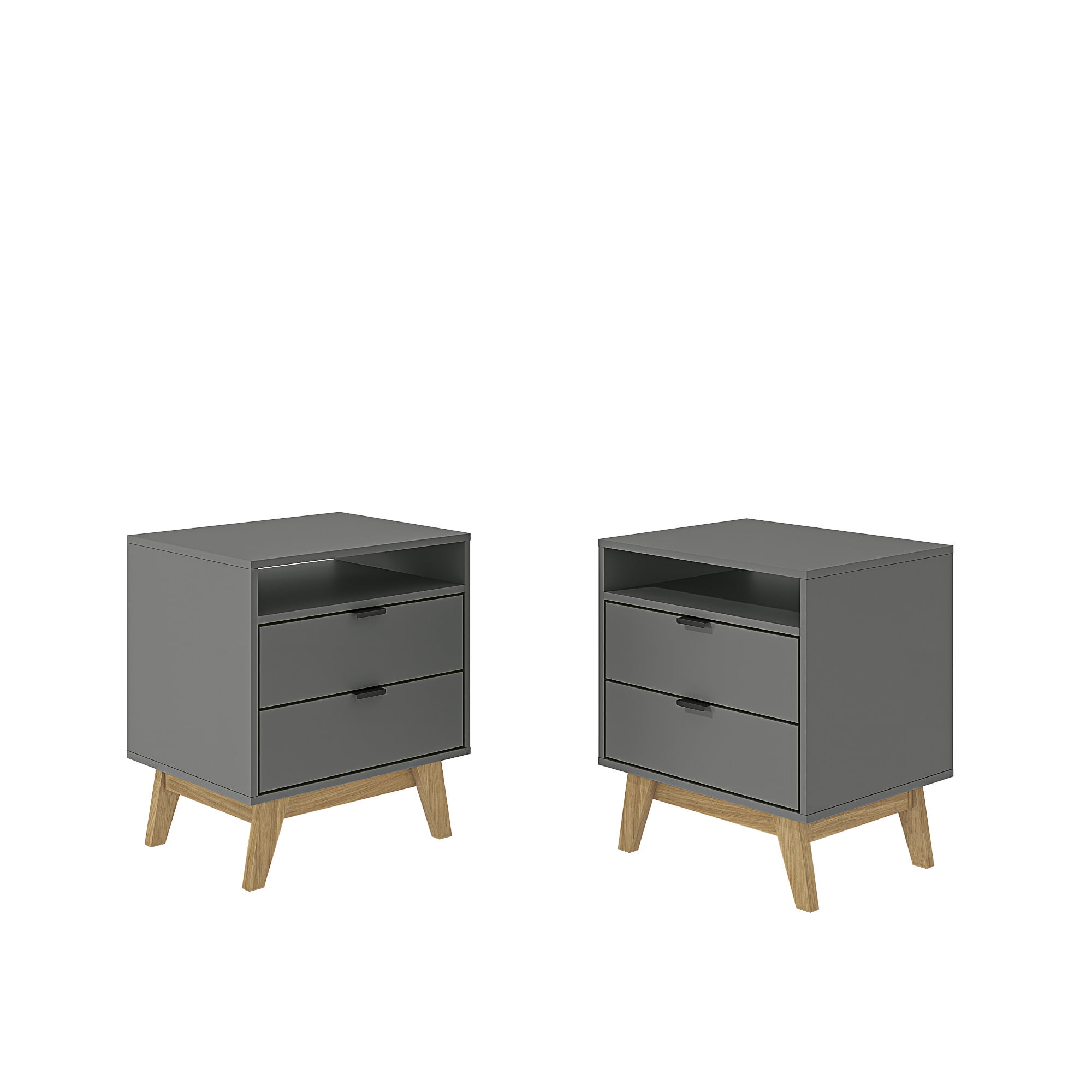 Kappesberg Hanford 2-Piece 21.25"W Mid-Century Modern 2-Drawers Nightstand - Gray - for Adults and Teens