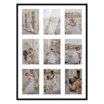 Black Finish Collage Frame - White Mat, Holds Nine 5x7 Photos , UV Resistant Acrylic, Wall Hanging