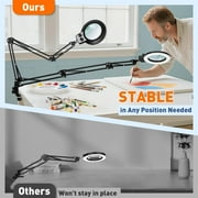 KIRKAS Magnifying Glass with Light and Clamp, Extra-Long Arm Magnifying Lamp Overhead Knob for Workbench Craft Repair Sewing, LED Lighted Magnifier Real Glass Lens Stepless Dimming and Color
