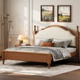 thumbnail image 2 of Euroco Wood King Size Platform Bed with Upholstery Headboard, Brown, 2 of 12