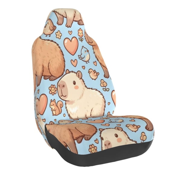 Elastic Car Chair Cover Universal Fit For Car Suv Truck Van Washable Seat Protector With Foam Filler Anti-Slip Capybara And Squirrel Bird Love