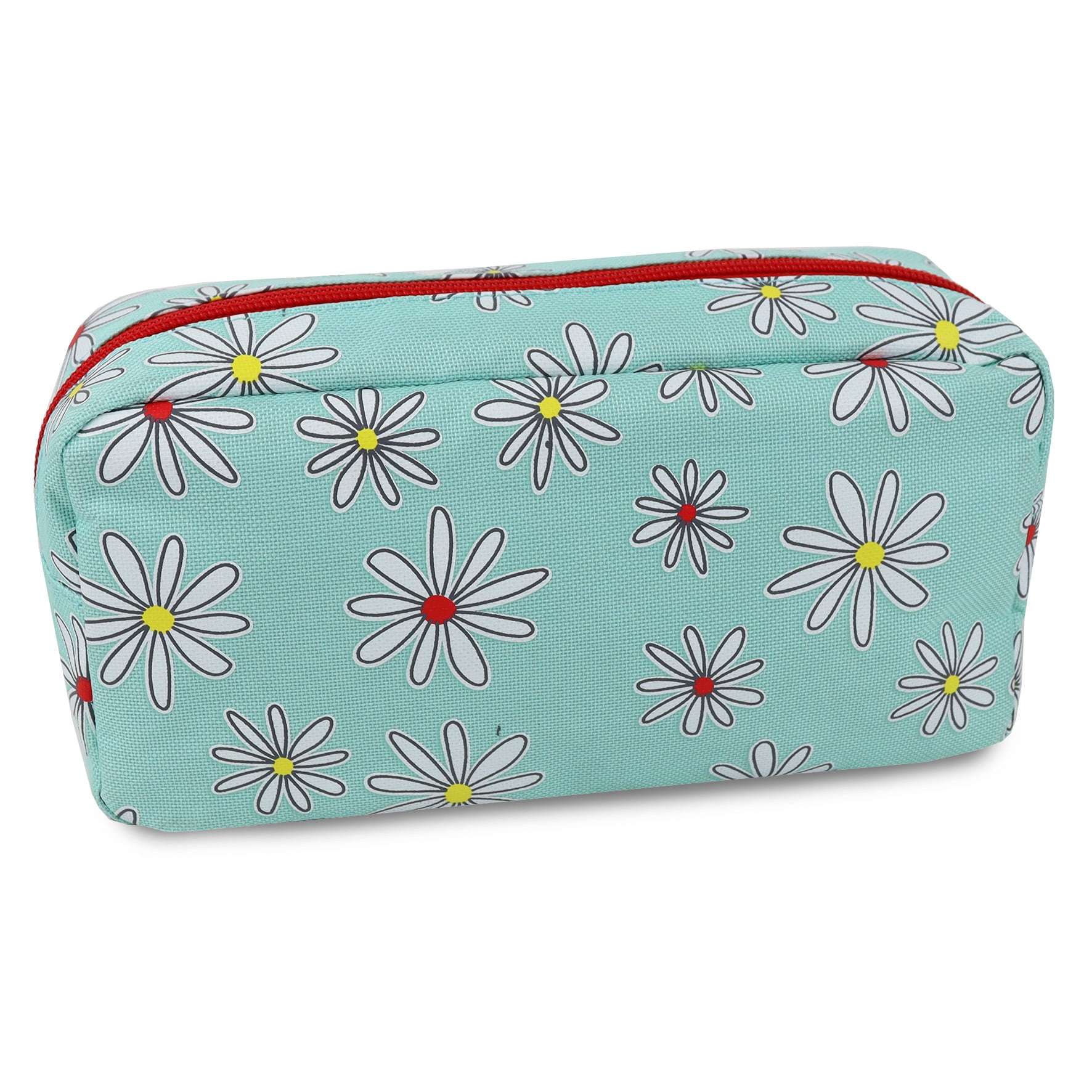Pen+Gear 2 Zip Daisy Design Pencil Pouch, Mint Polyester, Coral Zips, College, Middle and High School