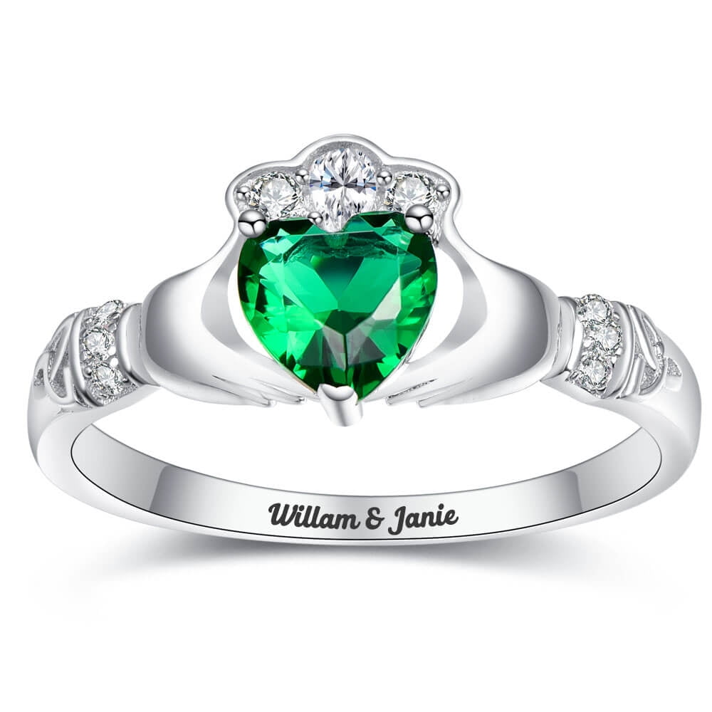 JQUEEN Women's Personalized 925 Silver Ring Crown Design Heart Simulated Birthstones Personalized for Grandmother Mother Ring Thanksgiving Day Gift