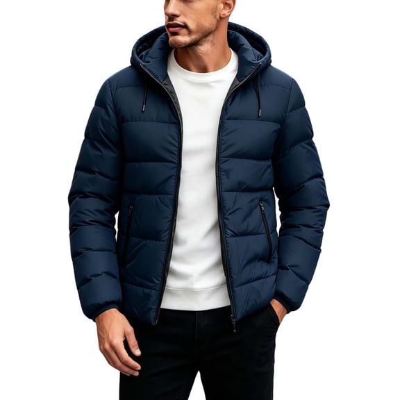 DYTTDG Men's Solid Color Quilted Hooded Puffer Jacket | Full Zipper Long Sleeve Outerwear with Side Zipper Pockets & Inner Pocket, Casual Lightweight Winter Coat for Daily Outdoor Wear S-3XL
