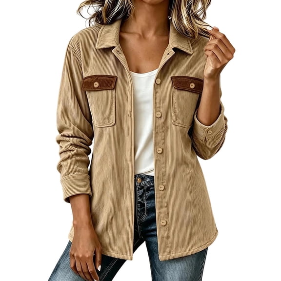 Annhoo Women's Lightweight Corduroy Jackets Fall Lapel Collar Long Sleeve Coat Fashion Button Front Casual Jacket