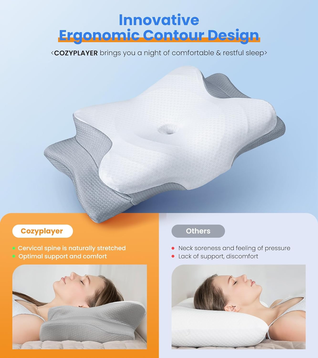 Ultra Pain Relief Cooling Pillow for Neck Support, Adjustable