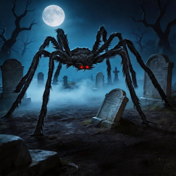 GARITIN 5 FT Giant Halloween Spider Decorations, Realistic Furry Spider for Yard Indoor Outdoor Party