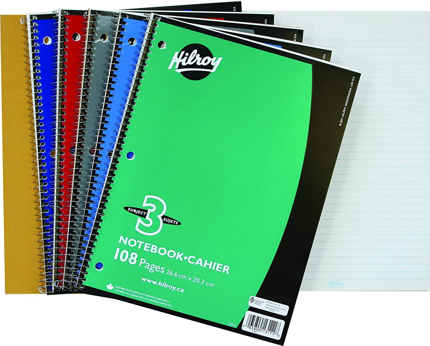 Hilroy 3 Subject Wide Ruled Notebooks, 101/2 X 8Inch, 3Hole Punched