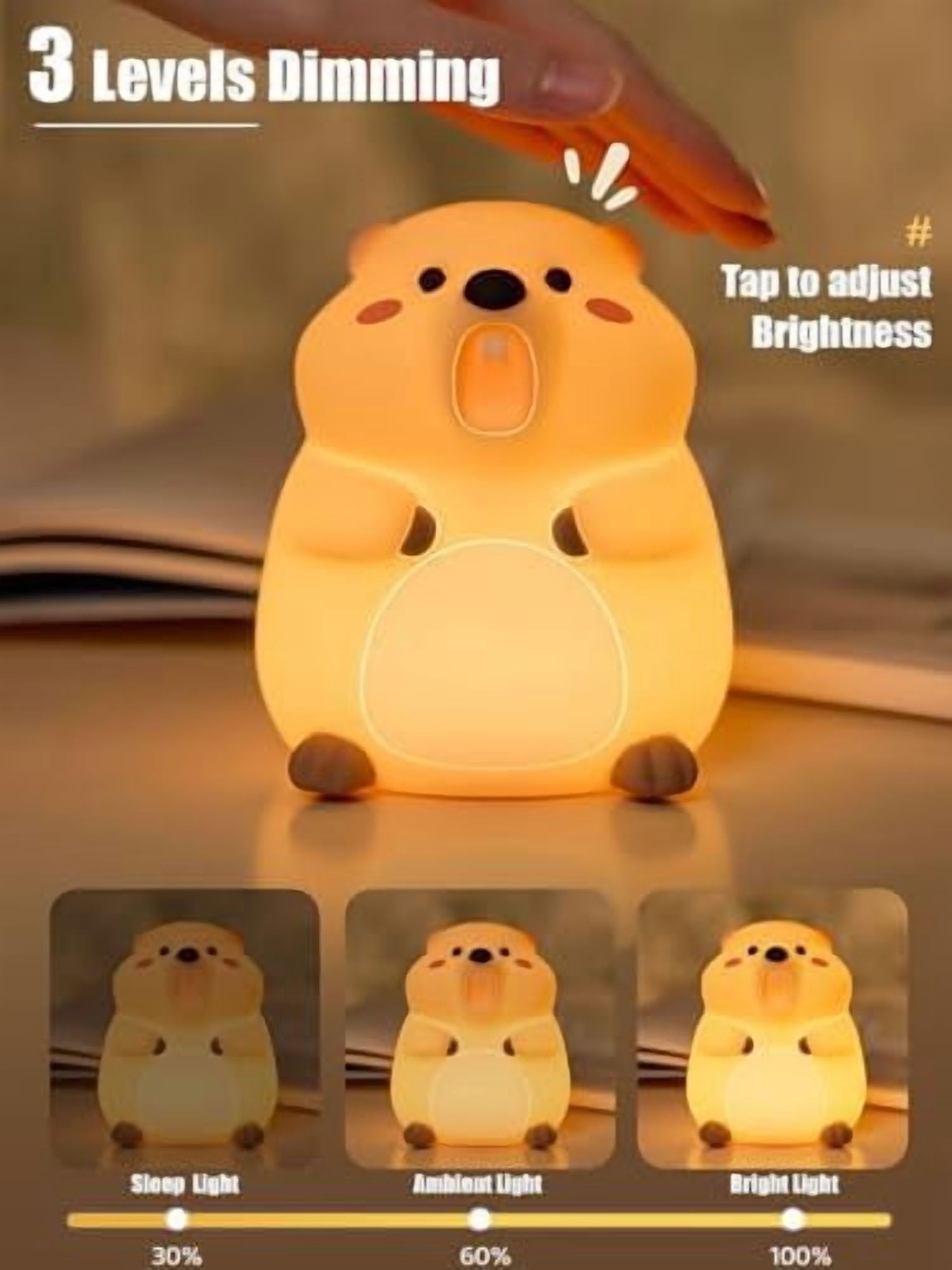 Cute Groundhog Night Light, Squishy Groundhog Novelty Animal Lamp, 3 Level Dimmable Nursery Nightlight with Timer, Food Grade Silicone Touch Night Light Fun Gifts for Kids Boys Girls Baby