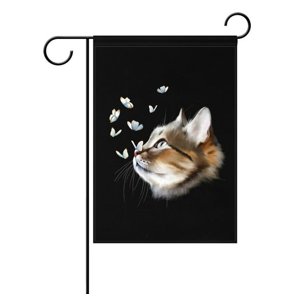 POPCreation Black Funny Cat Kitten Garden Flag Butterfly Outdoor Flag Home Party 28x40 inches