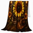 thumbnail image 2 of Sunflower Cowboy Hat Rustic Wood Plank Design, Rustic Botanical Portrait, Warm Flannel Blanket for Ranch House and Living Room, Animal Lovers Birthday Gift, Rustic Home Decor, 2 of 9