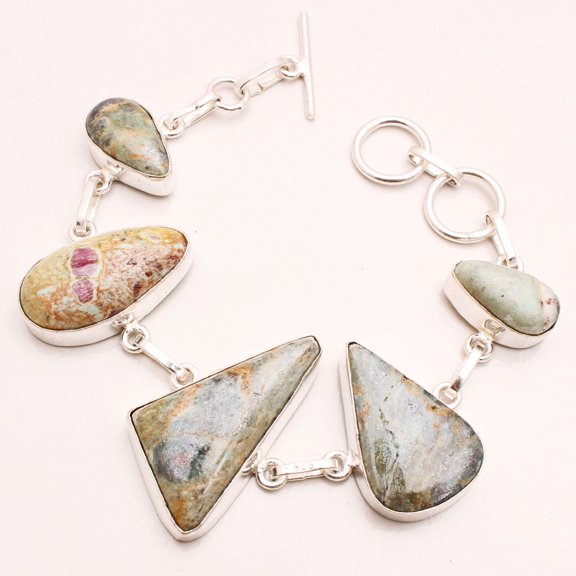 Silver Plated Bracelet For Women, Fashion Jewelry Silver Plated Bracelet, Handmade Gemstone Bracelet Jewelry For Women And Girls Charm Bracelet Ruby Zoisite Gemstone Bracelet, 27 Gms BRB-0939
