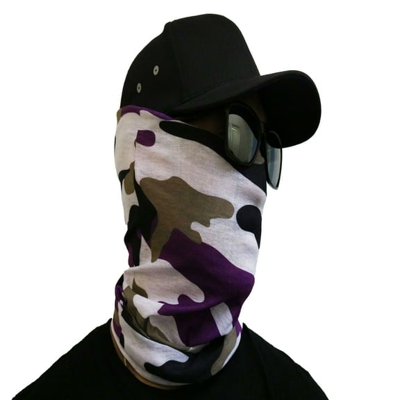 Face Mask Purple Camoflauge Face Covering Bandana Seamless Multifunctional Unisex Headwrap Balaclava US SELLER!